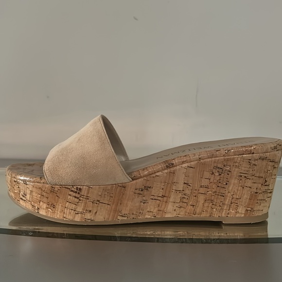 STUART WEITZMAN Summer Wedge Women’s size 10 Tan Suede Platform Slide Sandals - Picture 7 of 16